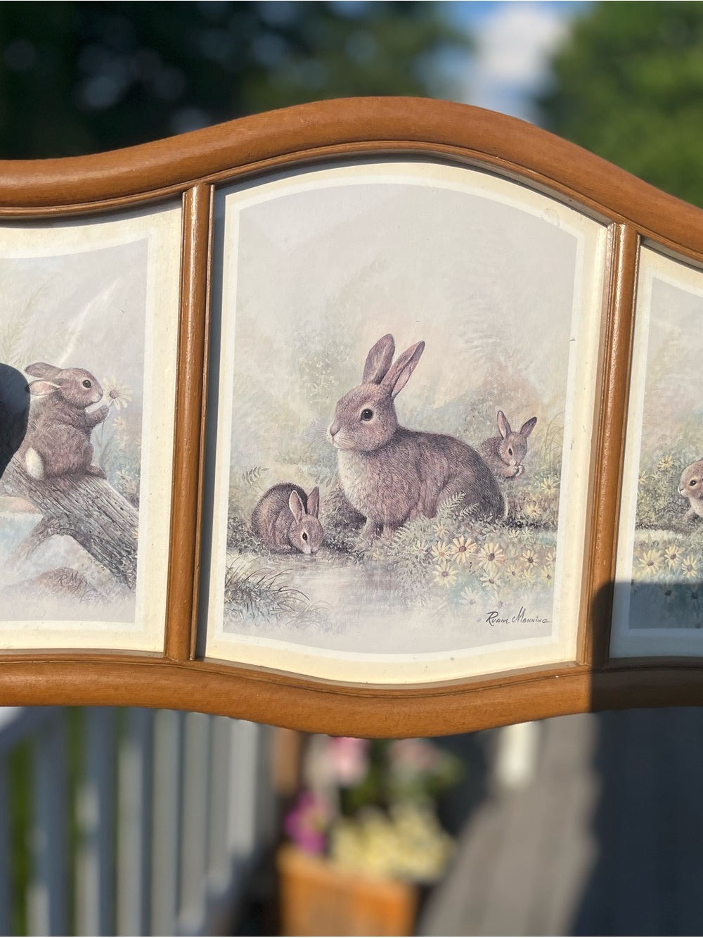 Ruane Manning Homco Bunnies Rabbits Family Triptych